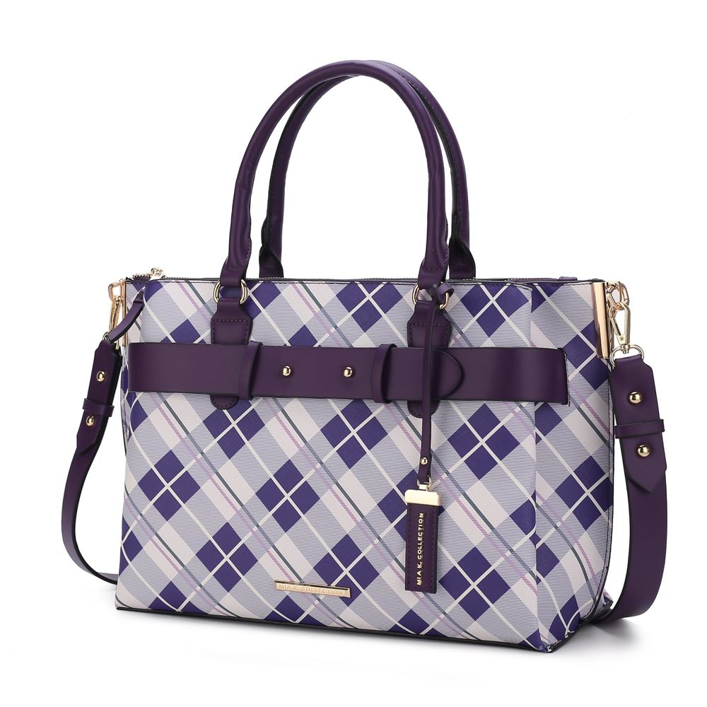 Plaid Satchel Bag, Vegan Leather Top Handle Shoulder Handbag Crossbody Purse :)